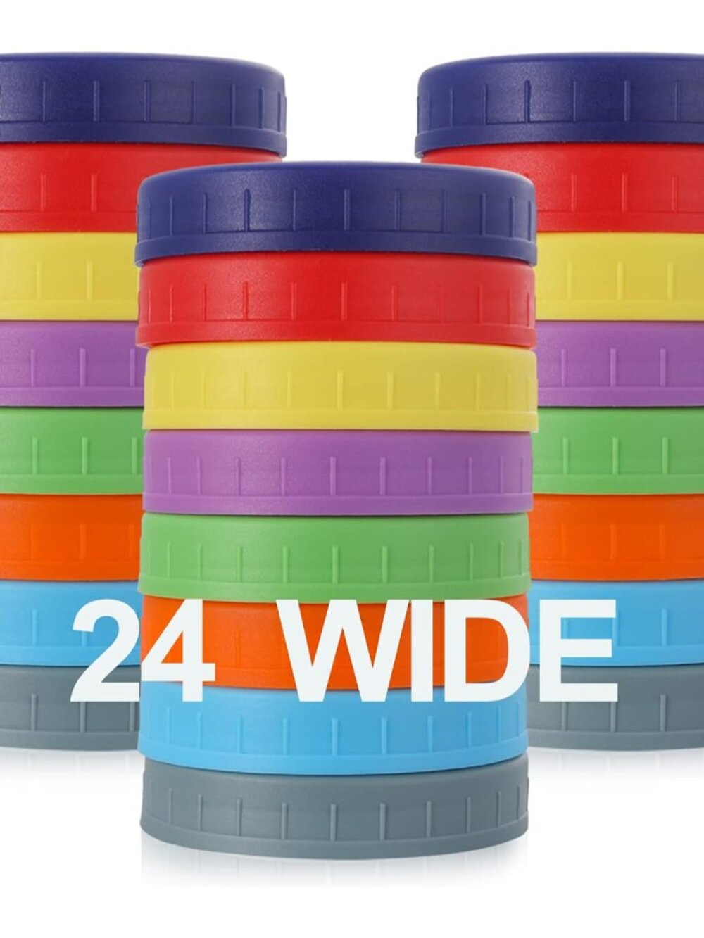 24 Pack ] WIDE Mouth Mason Jar Lids for Ball, Kerr and More - Colored Plastic St